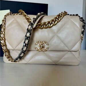 Chanel 19 Large (medium size) Beige with Mixed Tone HW